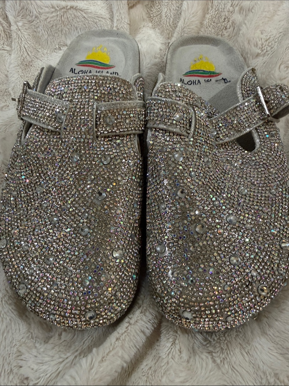 Aloha Island Rhinestone Sparkle Clogs - Silver